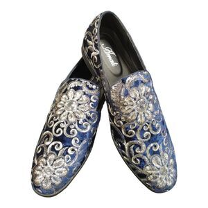MEN'S AMALI FABIAN SPARKLE LOAFER DRESS SHOE WITH PATTERNED SEQUINS. NAVY 002